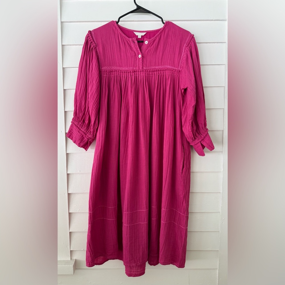 Voloshin | Pink Boho Midi Dress Size Small Gauze Cotton Peasant Cottagecore